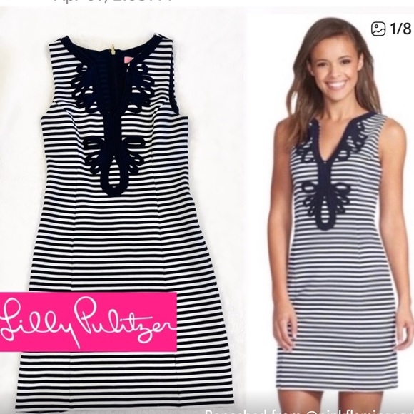 Lilly Pulitzer Dress Janice Shift True Navy Ottoman Stripe, Small - Picture 3 of 15